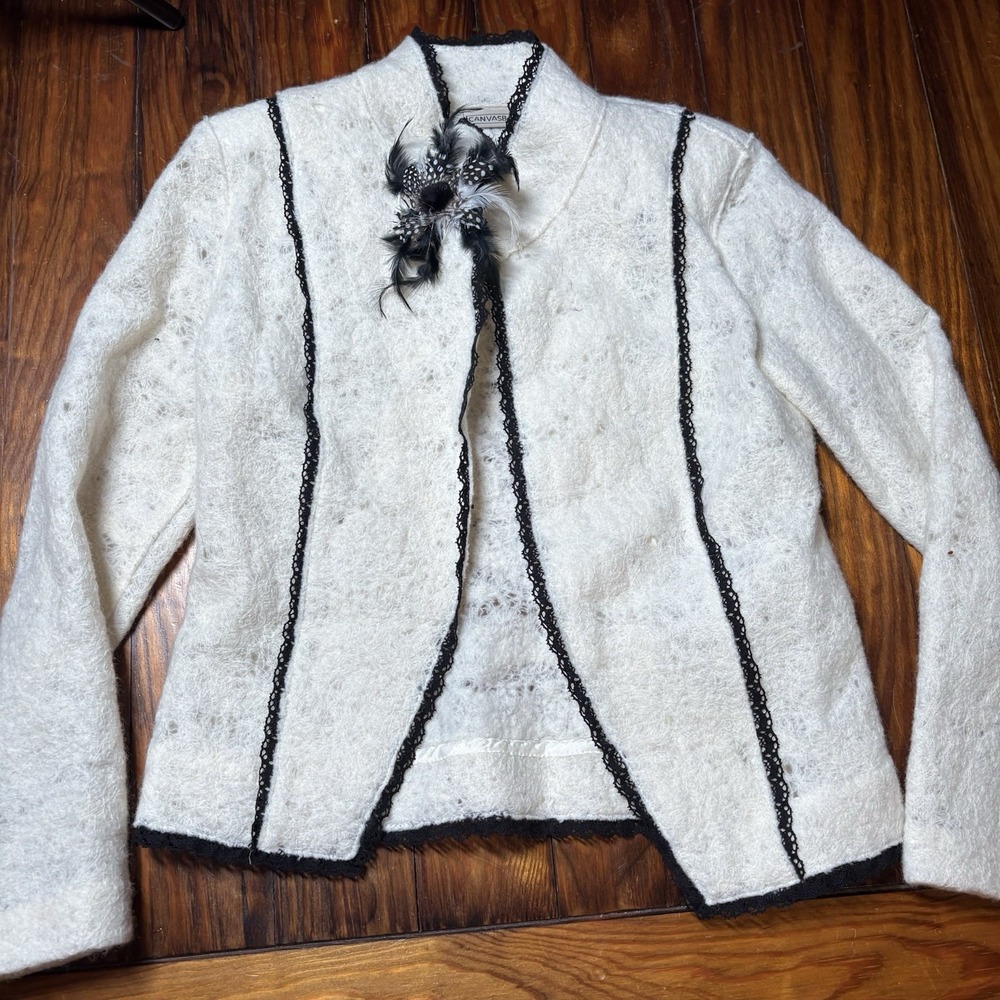 Canvasbacks Ivory Black Wool Topper Jacket Women's Sz 4 A1748